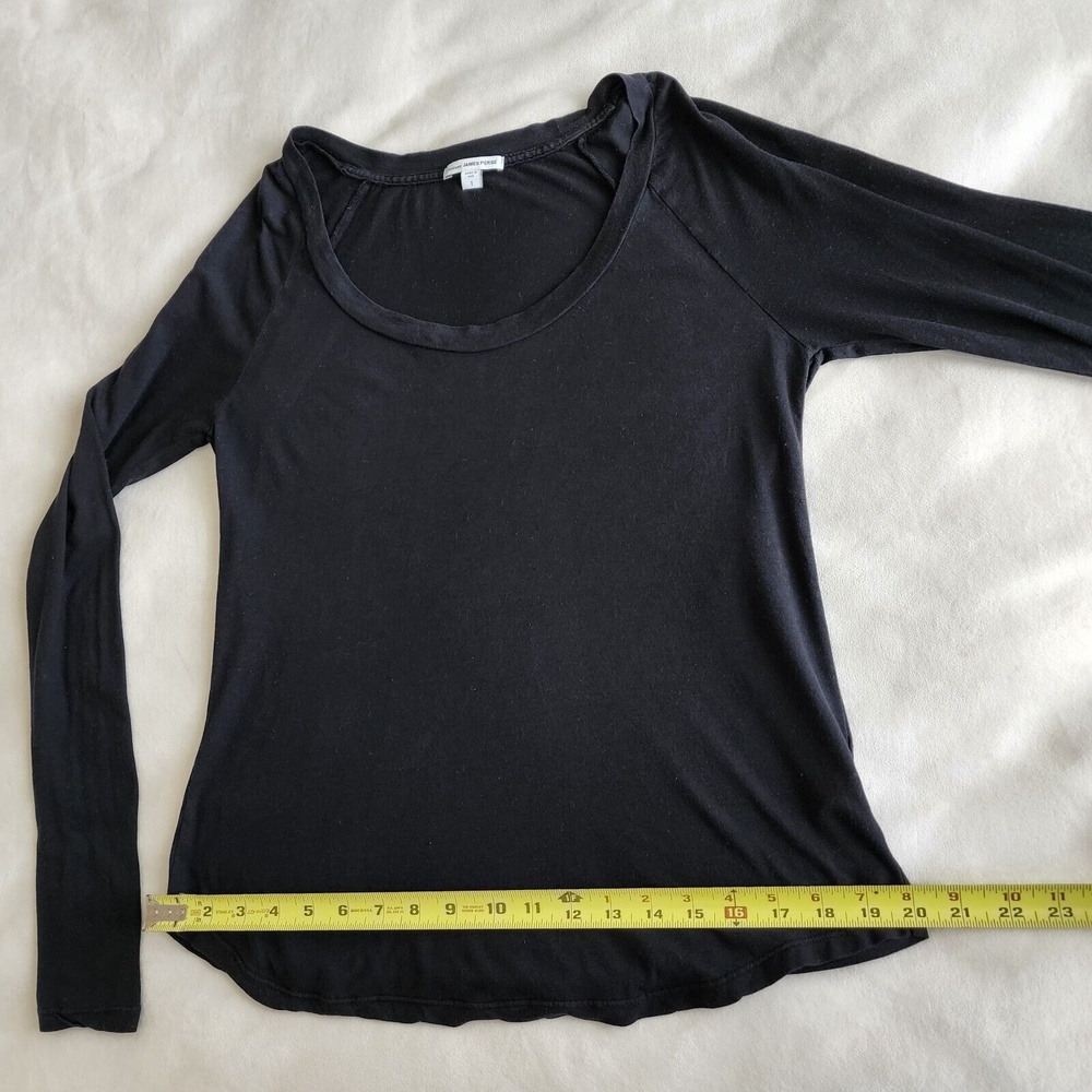 James Perse Size 1 Black Long Sleeve Scoop Neck 100% Cotton Top Shirt Blouse - Picture 10 of 12
